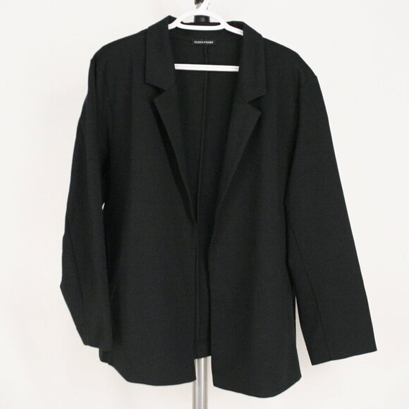 Eileen Fisher Black Cotton Blend Easy Fit Washable Ponte Blazer Sz 2X - 3X*** - Picture 3 of 14